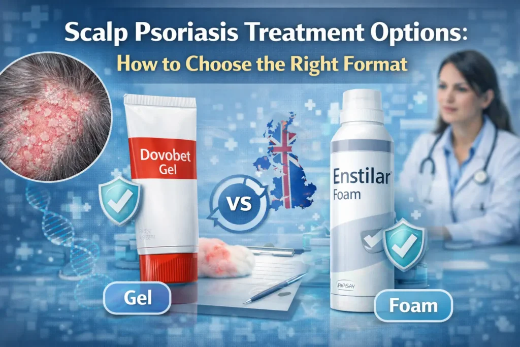 Scalp psoriasis treatment options in the UK comparing gel vs foam prescription formats